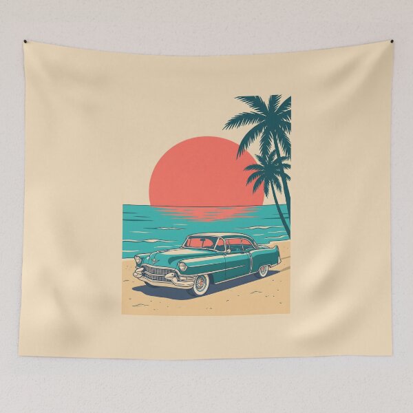 Item preview, Vintage Turquoise Classic Car by the Sea – Retro Coastal Beach Drive Design designed and sold by Sea Gem.