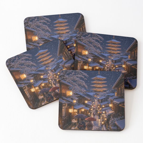 Item preview, Kyoto Snowy Night – Lanterns and Pagoda designed and sold by vekotpu.