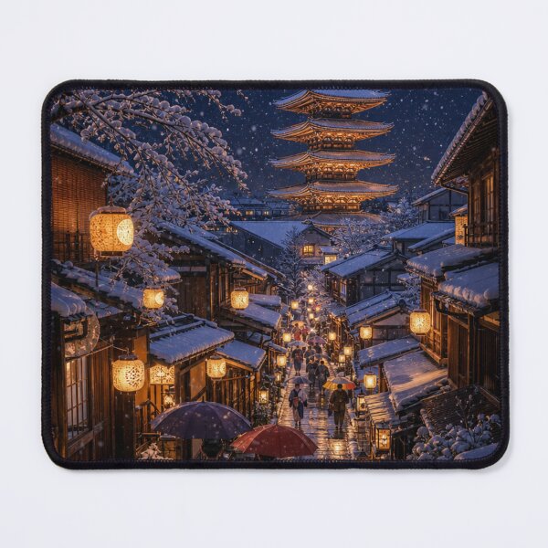 Item preview, Kyoto Snowy Night – Lanterns and Pagoda designed and sold by vekotpu.