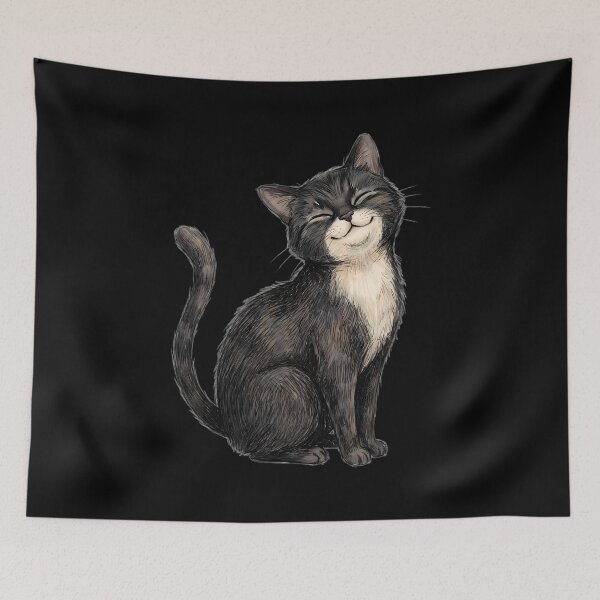 Item preview, Happy Smiling Cat Vintage Sketch Aesthetic Art designed and sold by PurrfectHome.