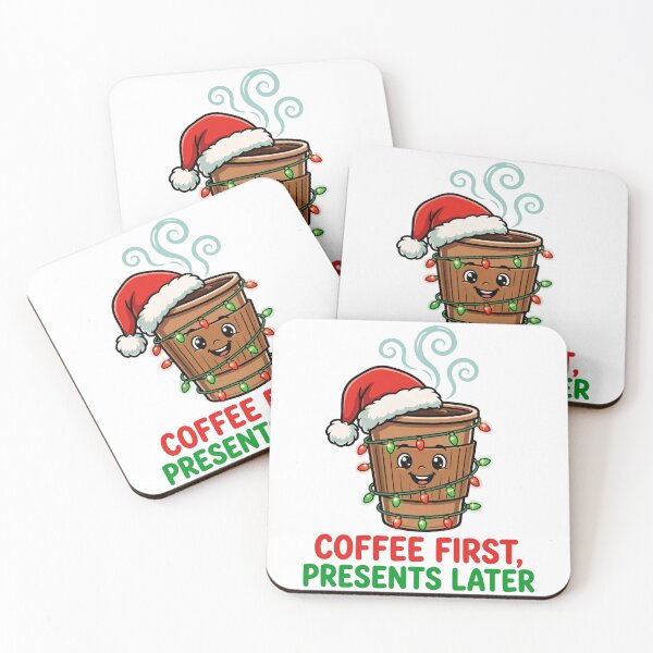 Item preview, Coffee First Presents Later Funny Christmas Coffee Shirt designed and sold by True North Thread.