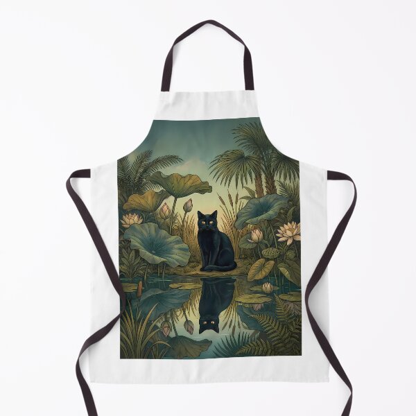 Item preview,  Vintage Black Cat in Lotus Pond Botanical Art designed and sold by PurrfectHome.