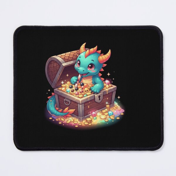Item preview, Cute Baby Dragon With Treasure Chest Of Gold And Gems Fantasy Art designed and sold by Ostericaimusa.