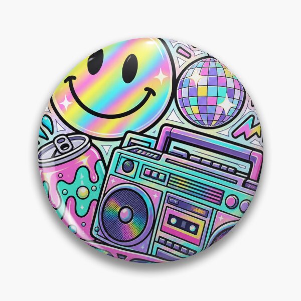 Item preview, Groovy Pop Party - Rainbow Smiley and Boombox Collage designed and sold by The198X.