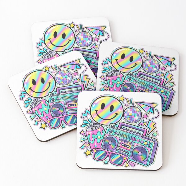 Item preview, Groovy Pop Party - Rainbow Smiley and Boombox Collage designed and sold by The198X.