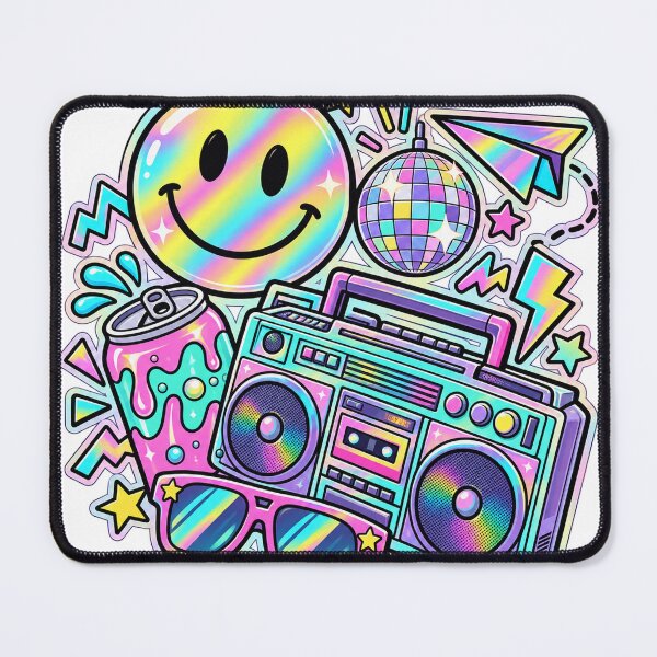Item preview, Groovy Pop Party - Rainbow Smiley and Boombox Collage designed and sold by The198X.