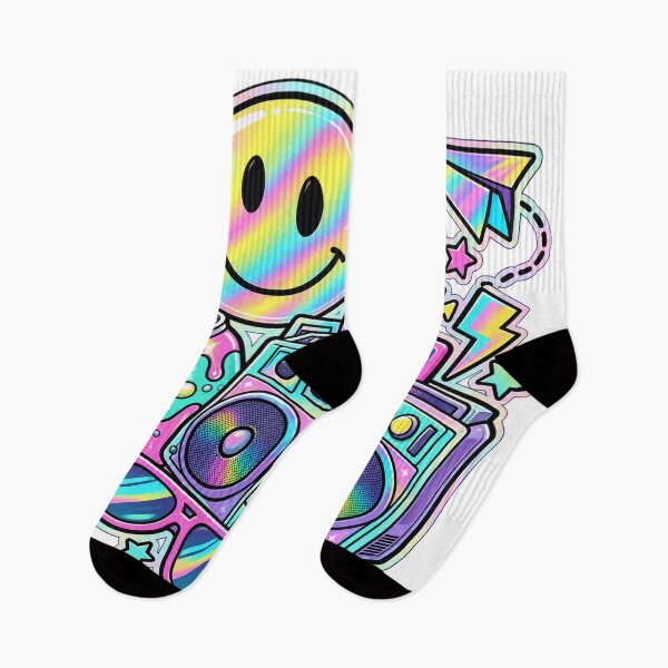 Item preview, Groovy Pop Party - Rainbow Smiley and Boombox Collage designed and sold by The198X.
