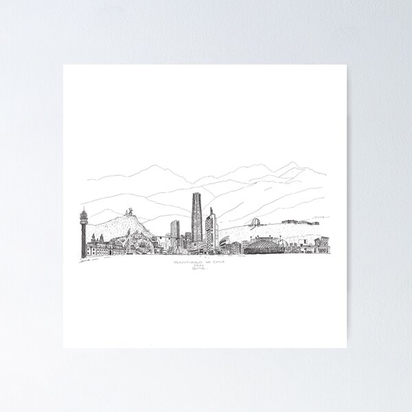 Item preview, Santiago de Chile Skyline Illustration Engraving designed and sold by Onirotaller Simō.