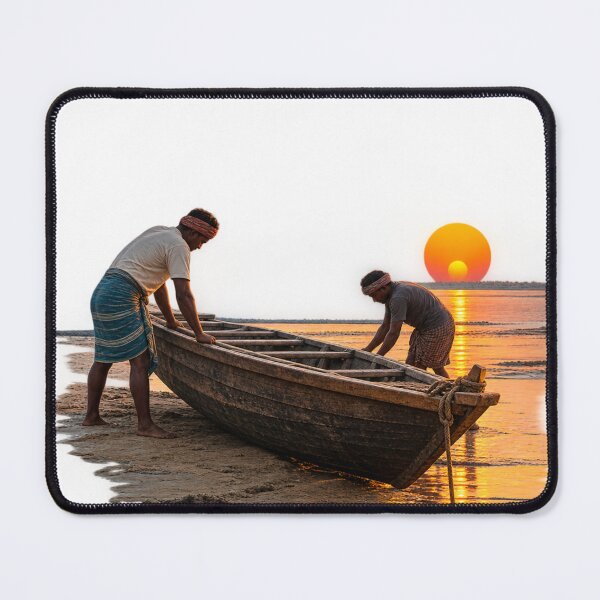 Item preview, Sunset River Boat – Fishermen at Work | Rustic Riverside Fishing Art designed and sold by meghnad.