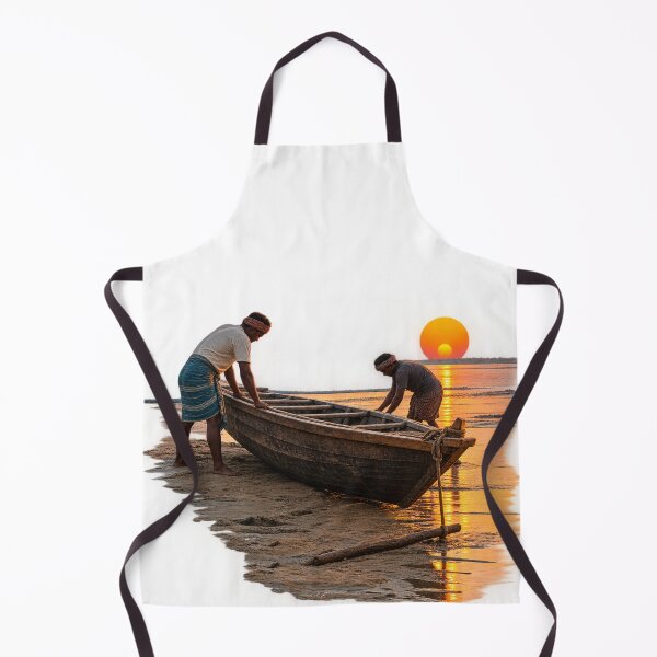 Item preview, Sunset River Boat – Fishermen at Work | Rustic Riverside Fishing Art designed and sold by meghnad.