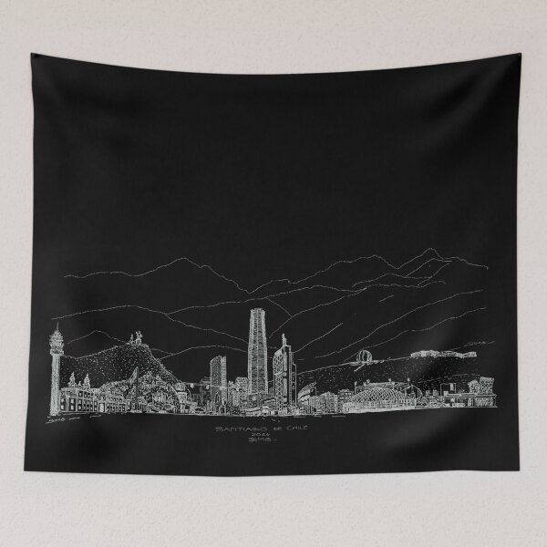 Item preview, Santiago de Chile Skyline Illustration White Line Engraving designed and sold by Onirotaller Simō.