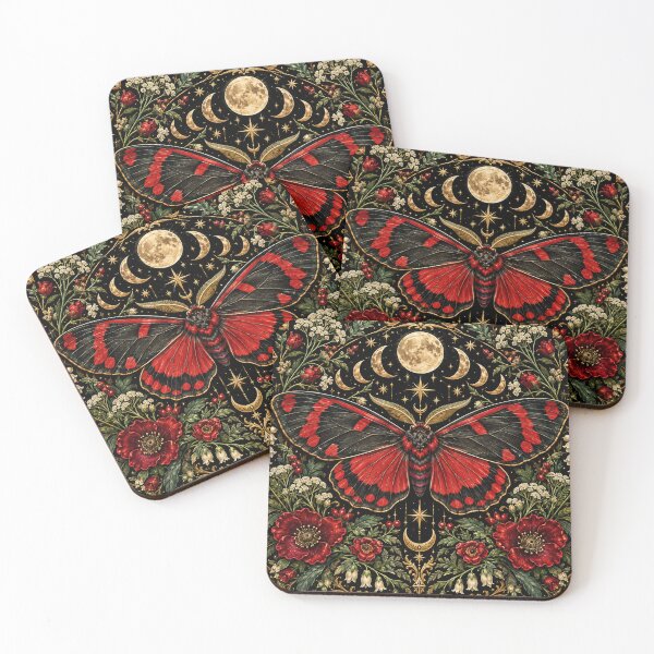 Item preview, Cinnabar Moth – Gothic Crimson and Celestial Botanical Art designed and sold by DesignsbyVelvet.