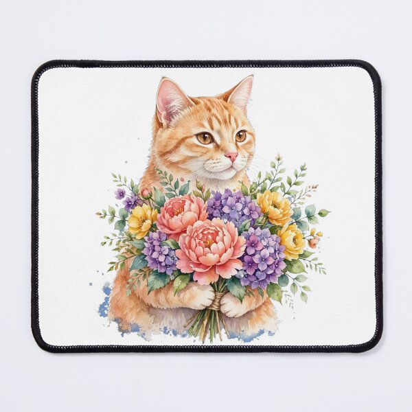 Item preview, Watercolor Ginger Cat Holding Flower Bouquet designed and sold by Avenuse style.