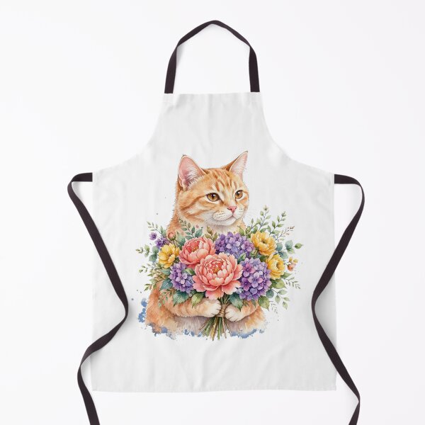 Item preview, Watercolor Ginger Cat Holding Flower Bouquet designed and sold by Avenuse style.