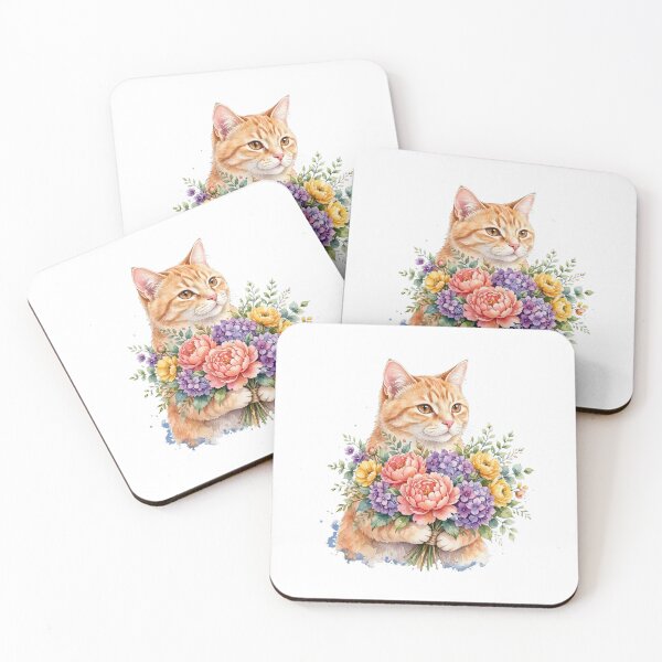 Item preview, Watercolor Ginger Cat Holding Flower Bouquet designed and sold by Avenuse style.