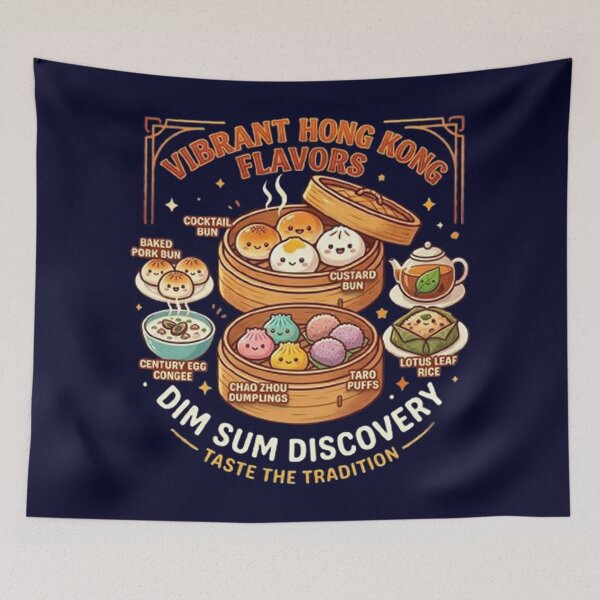 Item preview, Vibrant Hong Kong Dim Sum Discovery - Cute Asian Food Illustration designed and sold by PetalsPaws.