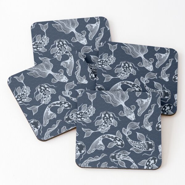 Item preview, Navy Blue Koi Fish Pattern – Japanese Wave Art designed and sold by frantuliuss.