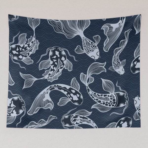 Item preview, Navy Blue Koi Fish Pattern – Japanese Wave Art designed and sold by frantuliuss.
