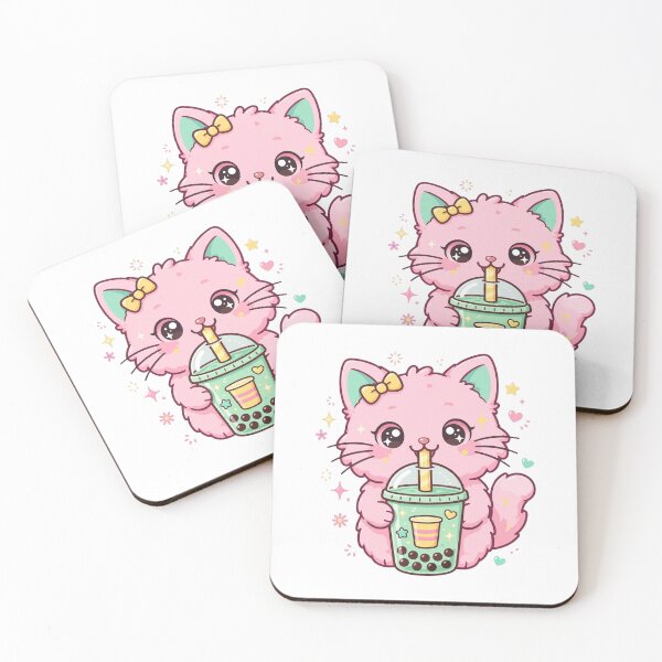 Item preview, Cute Pink Cat Drinking Bubble Tea designed and sold by Avenuse style.