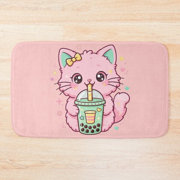 Item preview, Cute Pink Cat Drinking Bubble Tea designed and sold by Avenuse style.