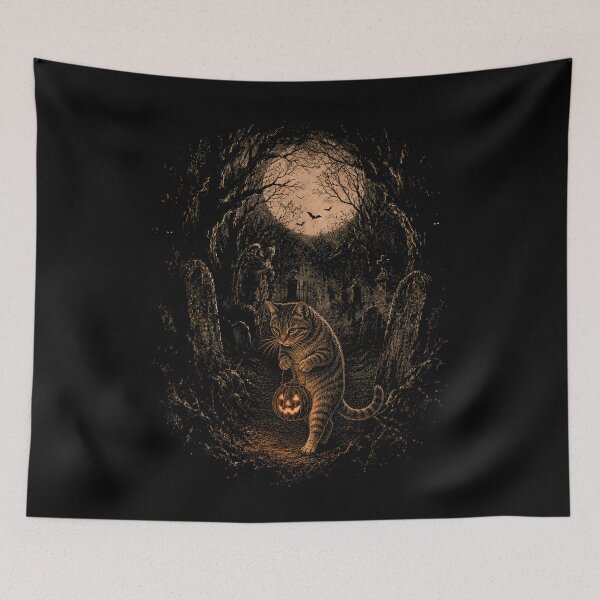 Item preview, Vintage Cat Halloween Spooky Moon Funny Cat Pumpkin designed and sold by DuneHaicna.