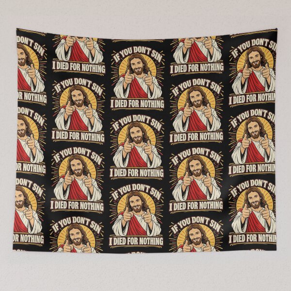 Item preview, If You Don't Sin Funny Finger Guns Retro Jesus Parody Design designed and sold by AnimeSH9.