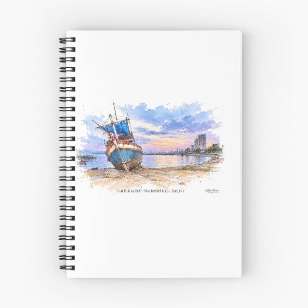 Item preview, Thai Fishing Boat at Sunset — Watercolor and Ink Coastal Scene designed and sold by Russell Thorne.