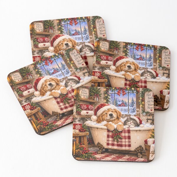 Item preview, Christmas Bubble Bath – Cute Puppy and Kitten designed and sold by DesignsbyVelvet.
