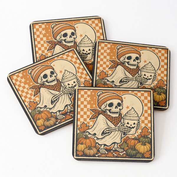 Item preview, Pumpkin Spice Skeleton with Checkered Background Retro Fall Halloween Gift designed and sold by Zizo-DR44.