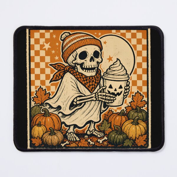 Item preview, Pumpkin Spice Skeleton with Checkered Background Retro Fall Halloween Gift designed and sold by Zizo-DR44.