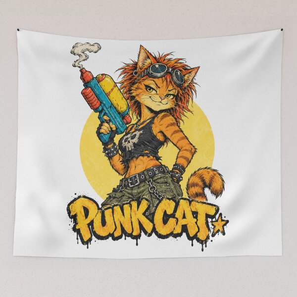 Item preview, Punk Cat Rebel Streetwear Character With Ray Gun Illustration designed and sold by Yellowriversss.