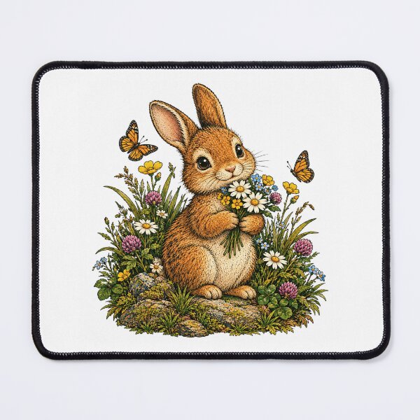Item preview, Cute Bunny with Wildflowers and Butterflies Vintage Illustration designed and sold by lovepower.