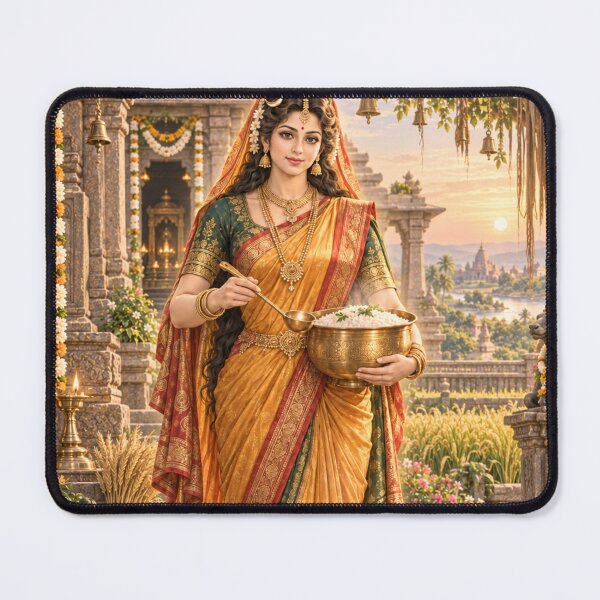 Item preview, Goddess Annapurna with Golden Food Vessel — Divine Nourishment Art designed and sold by Homyar.