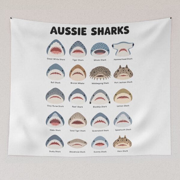 Item preview, Aussie Sharks Cute Cartoon Species Identification Chart designed and sold by Yellowriversss.