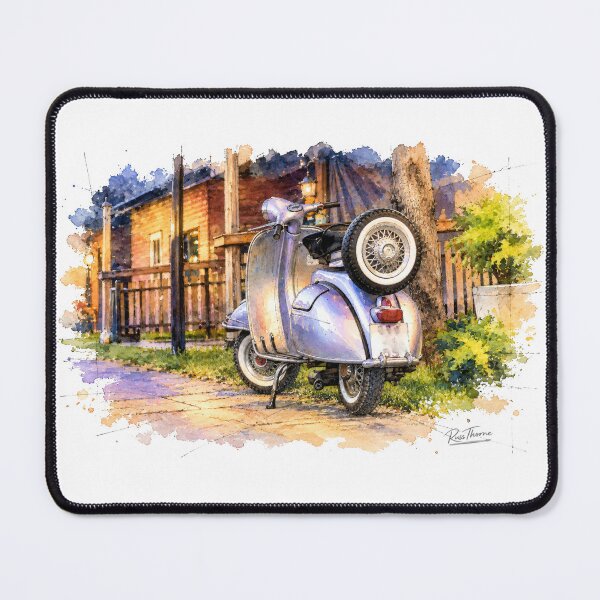 Item preview, Vintage Scooter on a Quiet Evening Street — Watercolor and Ink designed and sold by Russell Thorne.