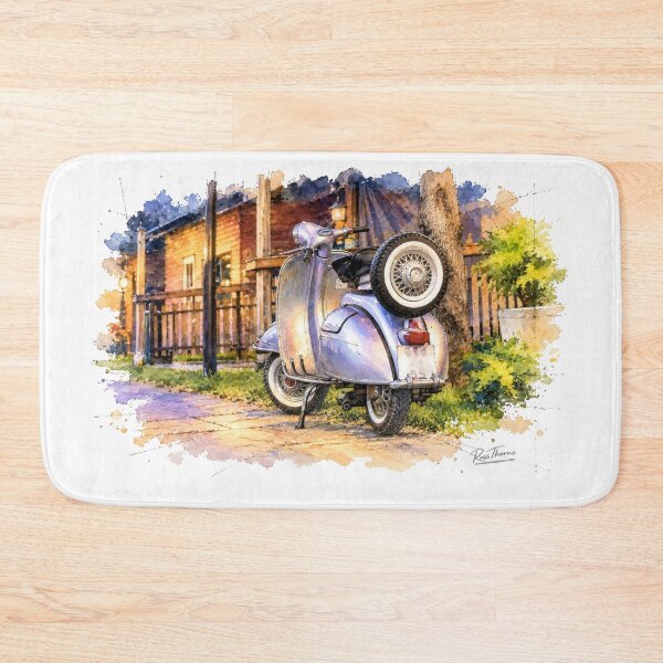 Artikelvorschau, Vintage-Roller auf einer ruhigen Abendstraße — Aquarell und Tusche entworfen und verkauft von Russell Thorne.