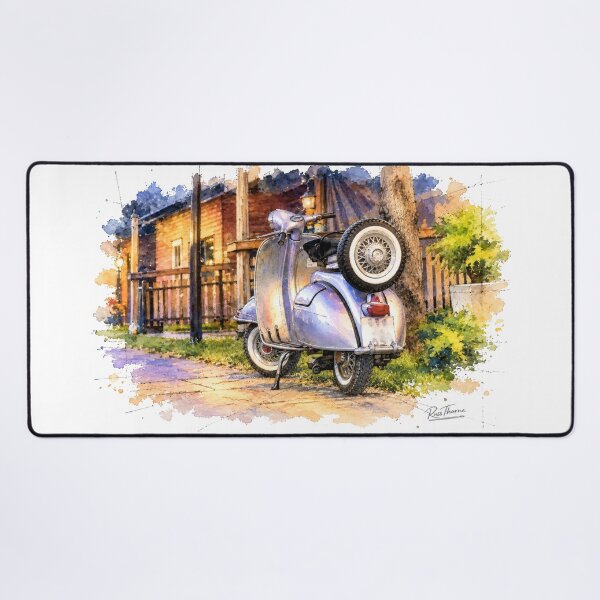 Item preview, Vintage Scooter on a Quiet Evening Street — Watercolor and Ink designed and sold by Russell Thorne.
