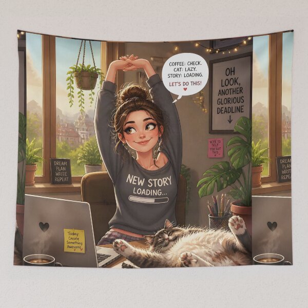 Item preview, Creative Chaos – Cat & Home Office Funny Illustration designed and sold by sigmaartstudio.