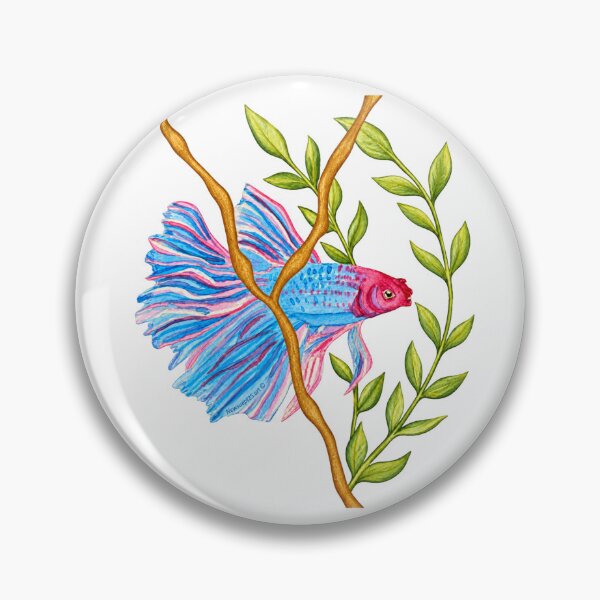 Item preview, Azure Reverie – Blue Betta Fish Watercolour & Kintsugi Nature Art designed and sold by newsuept25.art.