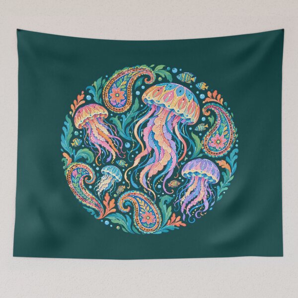 Item preview, Jellyfish Paisley Ocean Mandala Circle designed and sold by Skyrocketz.