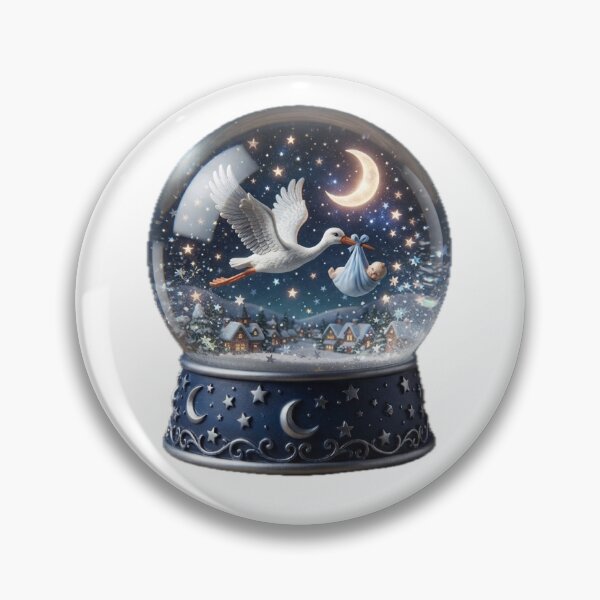 Item preview, Stork and Baby Snow Globe — Starry Night Delivery designed and sold by Innoshima.