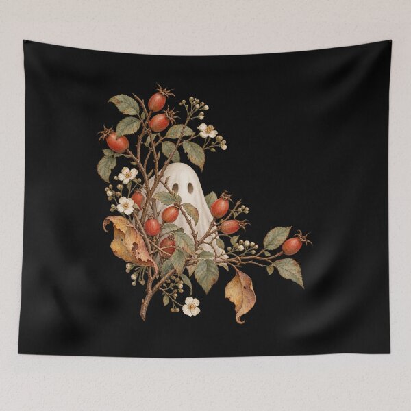 Item preview, Rosehip Hideaway Ghost Botanical Halloween Tee designed and sold by PhylonBoxx.