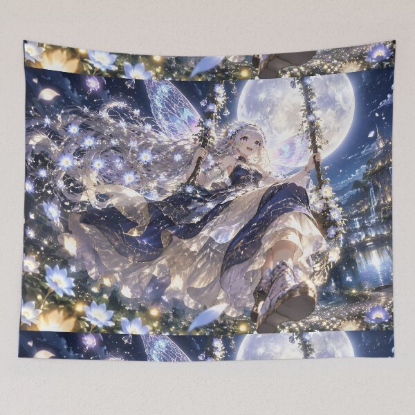 Item preview, Moonflower Fairy Swinging in Midnight Garden designed and sold by sigmaartstudio.