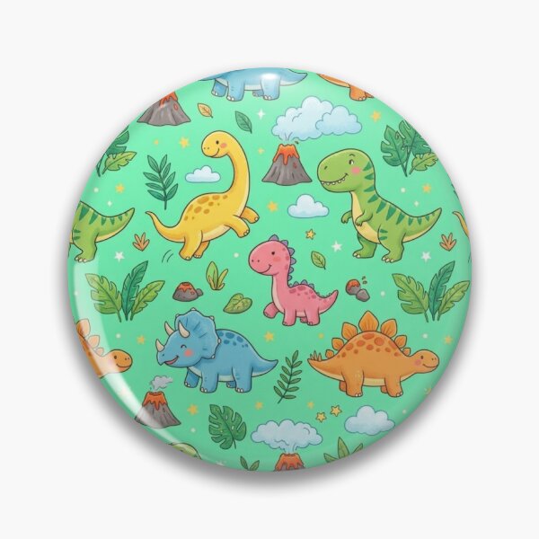 Item preview, Cute Baby Dinosaurs Volcanoes Mint Green Seamless Pattern designed and sold by ShivCraftStudio.