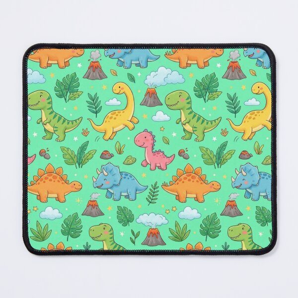 Item preview, Cute Baby Dinosaurs Volcanoes Mint Green Seamless Pattern designed and sold by ShivCraftStudio.