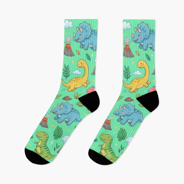Item preview, Cute Baby Dinosaurs Volcanoes Mint Green Seamless Pattern designed and sold by ShivCraftStudio.