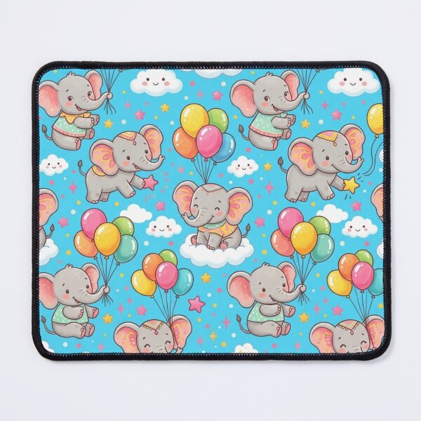 Item preview, Cute Baby Elephants Balloons Sky Blue Pattern designed and sold by ShivCraftStudio.