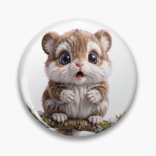 Item preview, Awe & Wonder - Hyper-Realistic Ultra-Cute Fantasy Creature with Giant Sparkle Eyes | Fluffy Brown White Fur on Mossy Snow Branch designed and sold by HoMya.
