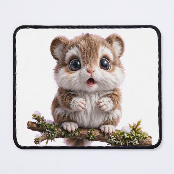 Item preview, Awe & Wonder - Hyper-Realistic Ultra-Cute Fantasy Creature with Giant Sparkle Eyes | Fluffy Brown White Fur on Mossy Snow Branch designed and sold by HoMya.