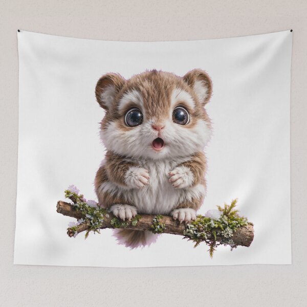 Item preview, Awe & Wonder - Hyper-Realistic Ultra-Cute Fantasy Creature with Giant Sparkle Eyes | Fluffy Brown White Fur on Mossy Snow Branch designed and sold by HoMya.